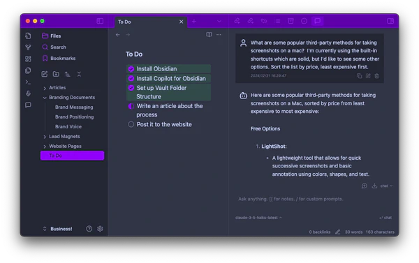 Screenshot of Copilot chat interface