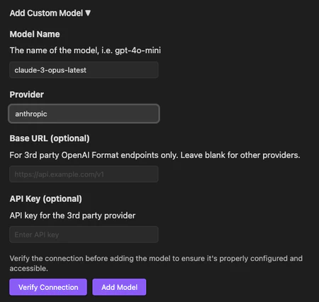 Screenshot of Copilot API Key configuration